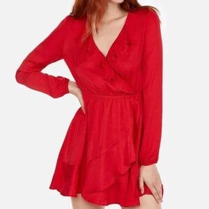 Express red long sleeve ruffle mini dress, size SP